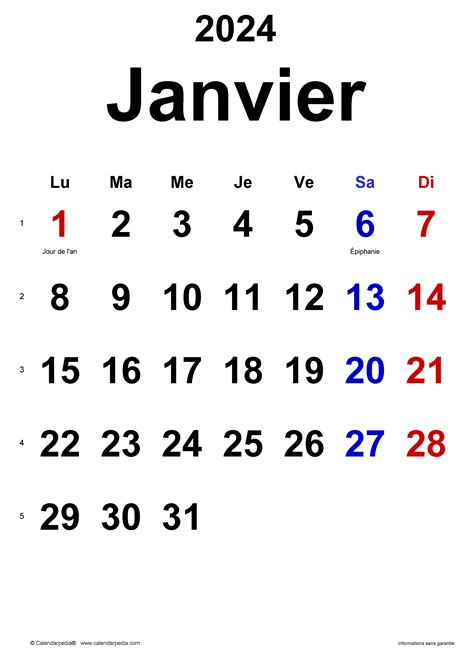 Calendrier Janvier 2024 Excel Word Et Pdf Calendarpedia