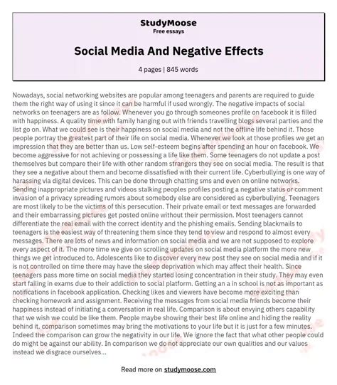 Social Media And Negative Effects Free Essay Example