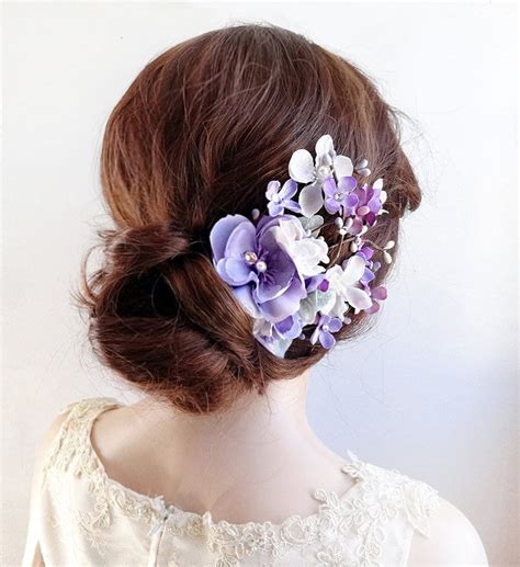 Purple Wedding Hair Piece Purple Hair Flower Lilac Hair Etsy