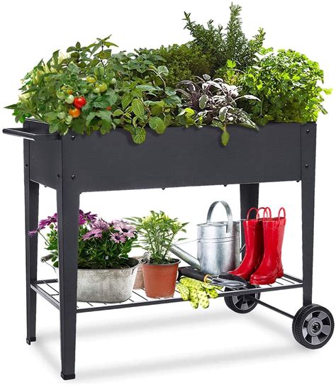 Foyuee Raised Planter Box With Legs Outdoor Elevated Garden Bed On