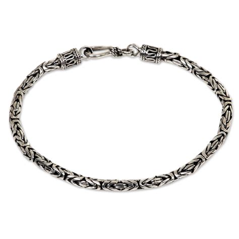 Hand Made Sterling Silver Chain Bracelet Borobudur Collection Novica