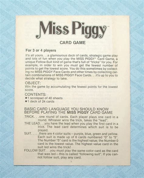 Miss Piggy Card Game Milton Bradley 1980
