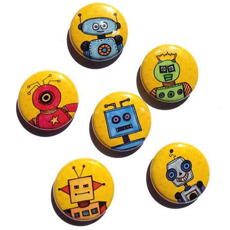 Robot Magnets Or Pins 1 Inch Pinback Button Or Magnet Set Etsy