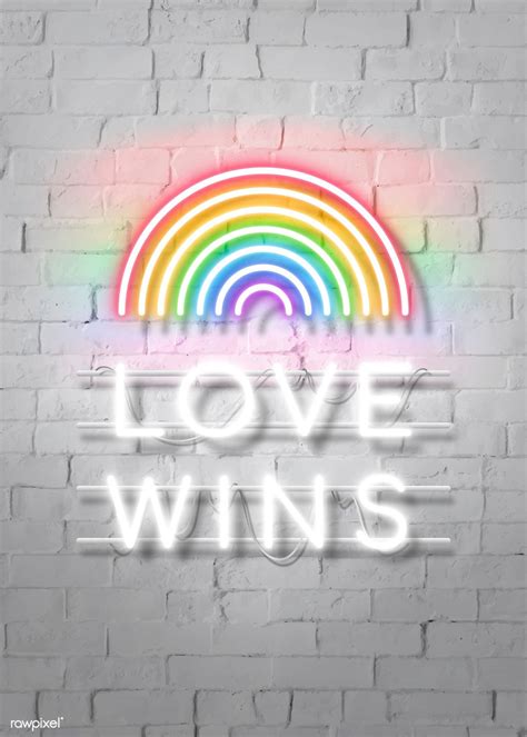 Download Premium Vector Of Love Wins Neon Word On A White Brick Wall
