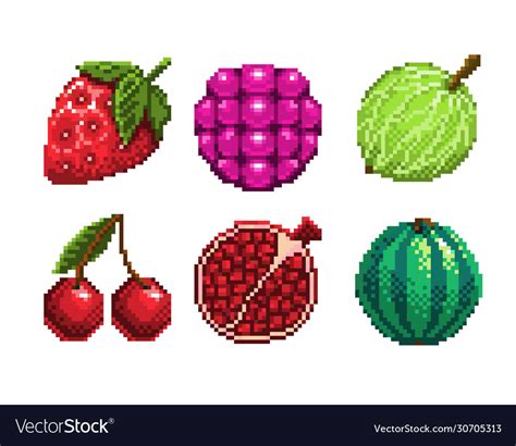 Set Pixel Art Berries Icon 32x32 Pixels Royalty Free Vector