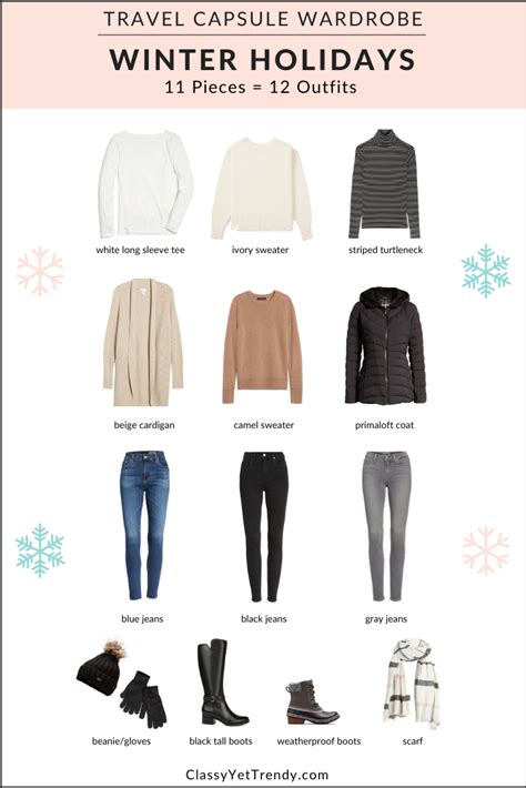 Winter Holidays Travel Capsule Wardrobe 11 Pieces 12 Outfits Classy Yet Trendy Capsule