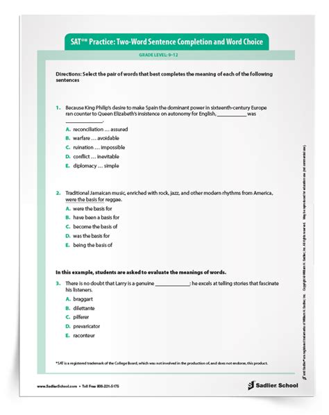 Sat Grammar Practice Worksheet Sentence Completion 9 12 Download
