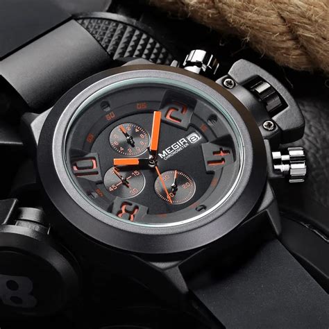 Megir Chronograph Sport Function Mens Watches Top Brand Luxury Silicone