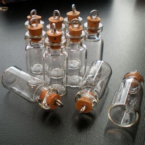 12 Small Glass Bottles With Cork And Loop Miniature Tiny