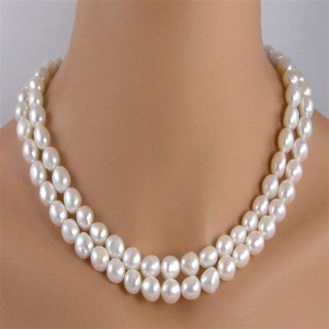 White Baroque Pearl Two Strand Necklace Multi Strand Pearl Necklace