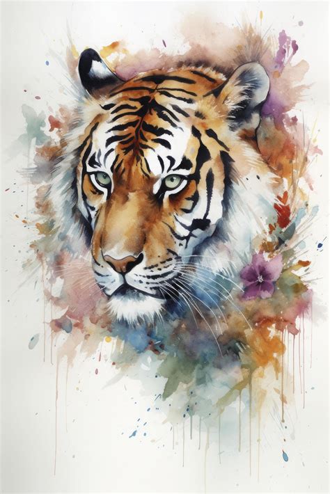 Watercolor Painting Of A Tiger With Beautiful Natural Forms With Crisp