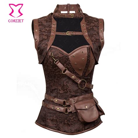 Brown Sexy Steampunk Corset Overbust Plus Size Gothic Clothing Corsets And Bustiers Steel Boning