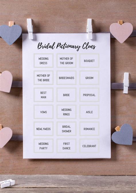 Free Bridal Pictionary Printable Pictionary Words