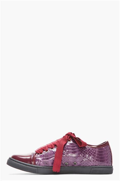 Lyst Lanvin Purple Two Tone Snakeskin Sneakers In Purple