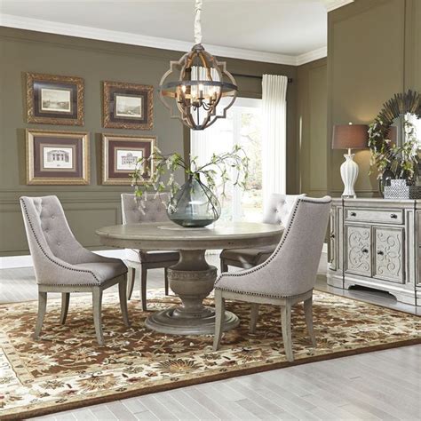 Find the dining room table and chair set that fits both your lifestyle and budget. Grand Estates antique gray round dining table set with ...