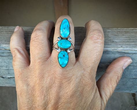 Long Turquoise Ring For Women Size Southwestern Native America