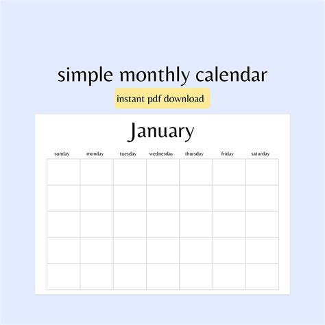 Blank Monthly Calendar Printable Without Numbers Letter Etsy