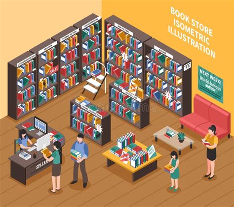Book Shop Isometric Illustration Stock Vector Illustration Of