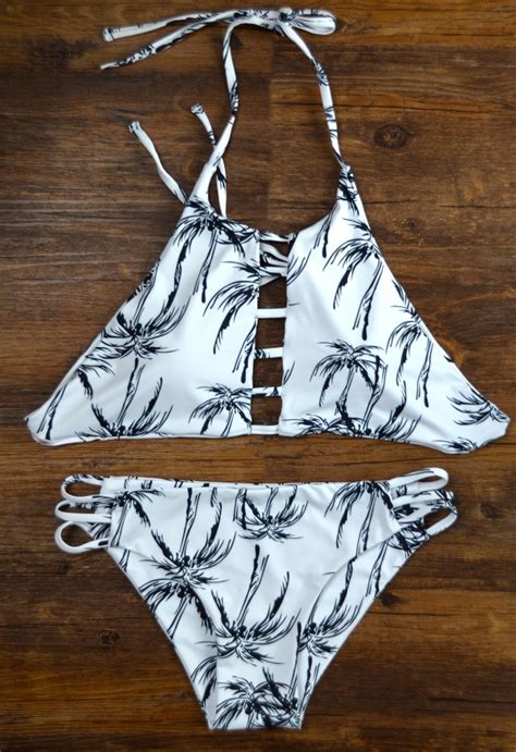 Buy 2018 White High Neck Sexy Cut Out Palm Tree Bikini