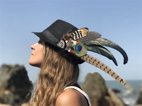 feather hat feathers for hat festival headpiece psytrance etsy