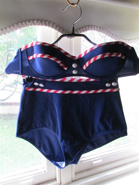 Vintage 50s Style Sailor Bikini W Bralet Top And High Waisted Pants