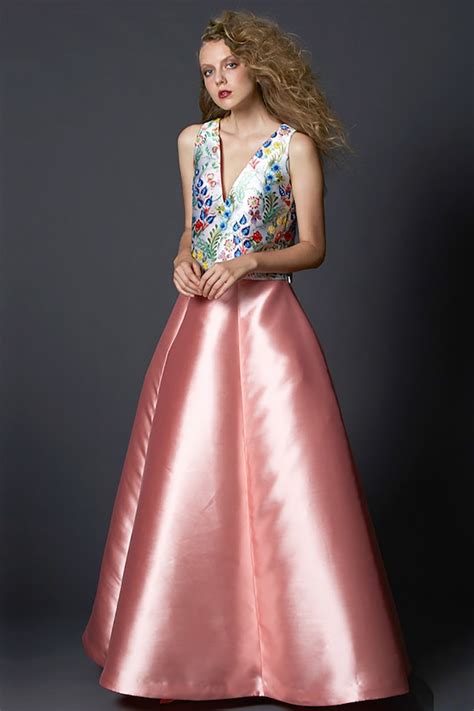 Noleggia Online Complete Pink Skirt And Floral Top In Silk By Tube