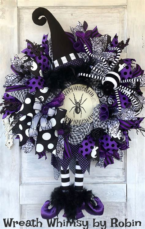 Purple Witch Wreath And Her Spider Halloween Witch Wreath Halloween