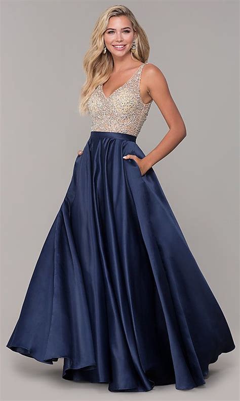 A Line Long V Neck Prom Dress With Pockets Prom Dresses With Pockets