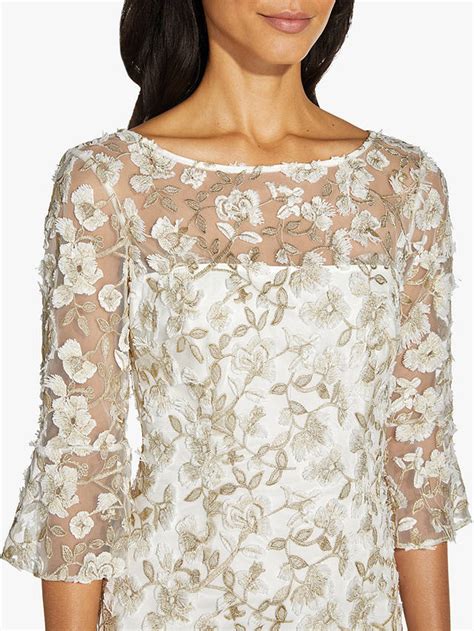Adrianna Papell Floral Embroidered Metallic Dress Ivorygold At John Lewis And Partners