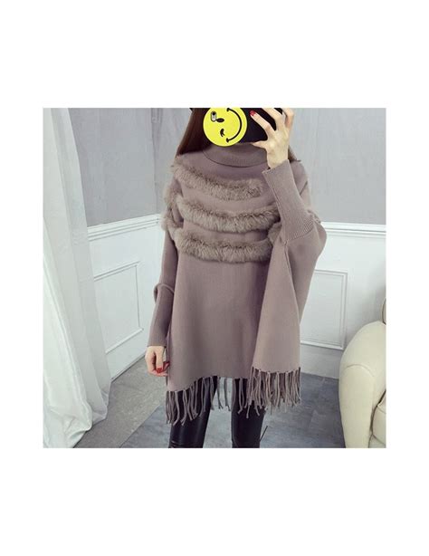 Hairy Patchwork Casual Loose Pullover Tassel Batwing Sleeve Knitted Women Cloak Style Sweater