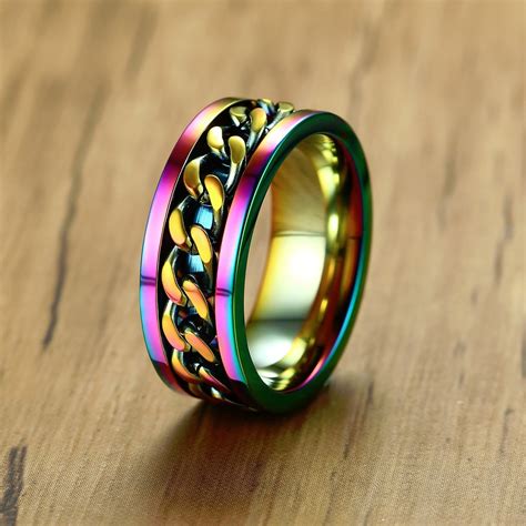Stainless Steel Rainbow Chain Spinner Ring