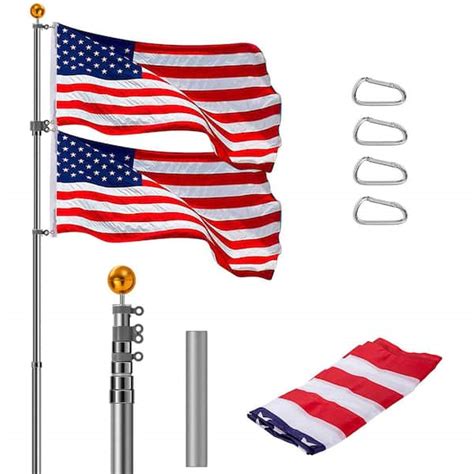 vivohome extra thick 20 ft aluminum telescoping flagpole kit with 3x5 u s flag and golden ball