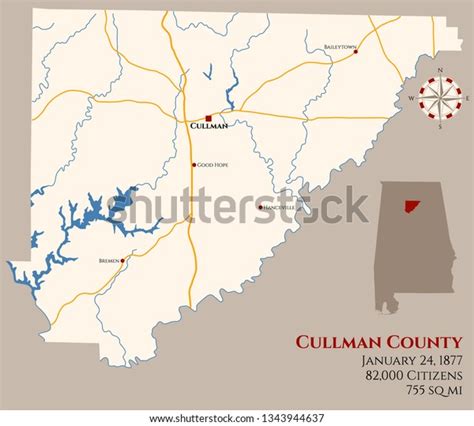 Large Detailed Map Cullman County Alabama เวกเตอร์สต็อก ปลอดค่า