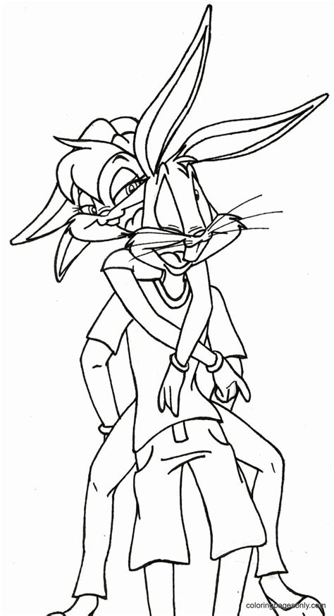 Bugs Bunny Carrying Lola Bunny On His Back Coloring Page Free
