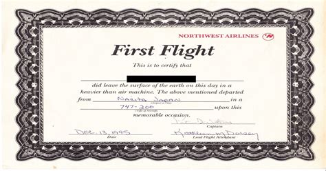 My Certificate Of First Flight From Northwest Airlines Circa 1995