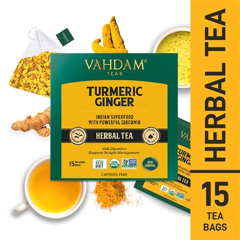 Turmeric Ginger Herbal Tea Tisane Vahdam Tea Bags Natures Soul