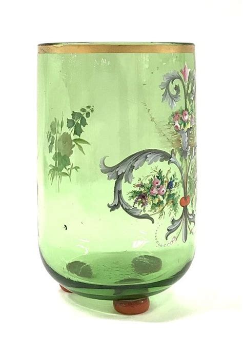 Victorian Hand Enamelled Glass Vase Circa 1860 70