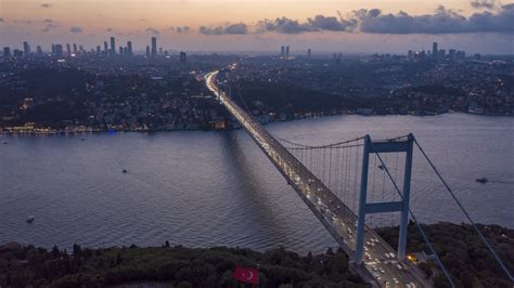 Istanbul Bosphorus Bridge Sunset Aerial Hyper Lapse Stock Footage ...