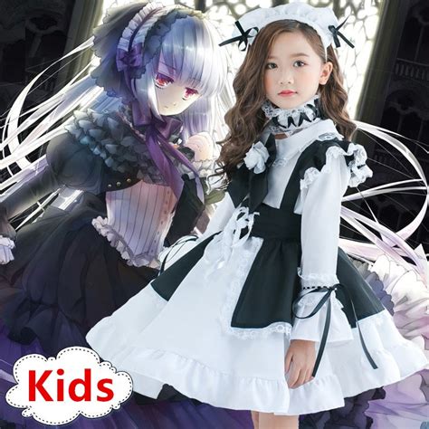 Kids Girls Anime Maid Cosplay Carnival Costume Children Fancy Dress