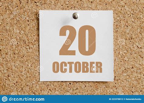 October 20 20th Day Of The Month Calendar Datewhite Calendar Sheet