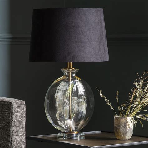 Slim Round Glass Table Lamp With Black Velvet Shade Primrose And Plum