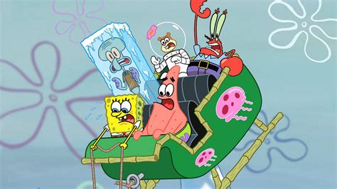 Spongebob And His Friends In A Sleigh Spongebob Squarepants Wallpaper