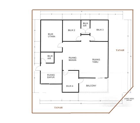 Asas pelan lantai ruang dapur. Pelan Rumah Kampung Moden 4 Bilik - Design Rumah Terkini