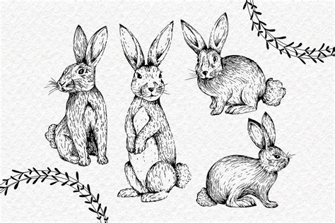 Rabbits Clipart Collection - Hand Drawn PNGs By Tommy and Tilly Design 