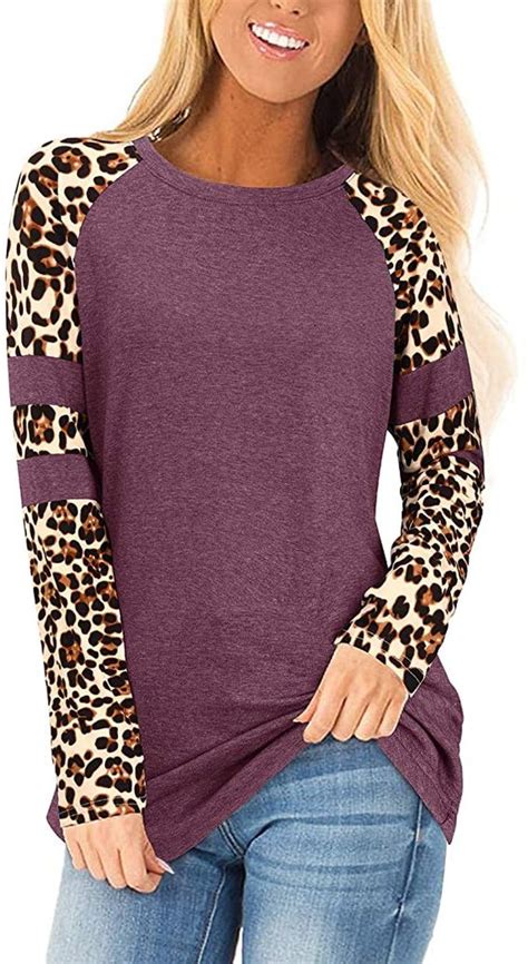 Styleword Womens Long Sleeve Leopard Print Raglan T Shirts Color Block