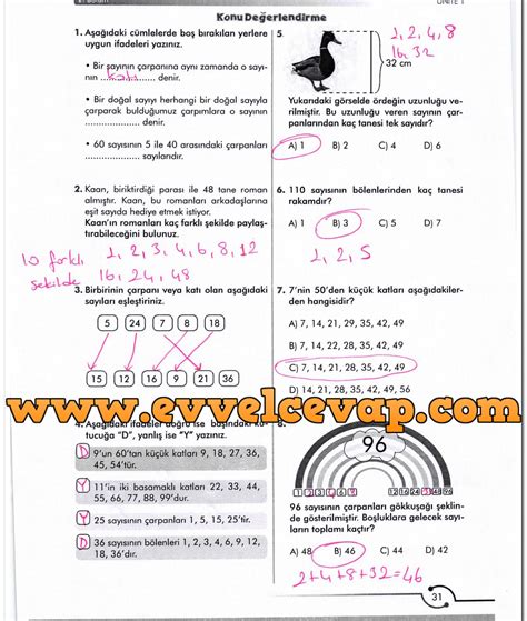 6 Sınıf Matematik MEB Yayınları Ders Kitabı Cevapları Sayfa 31 Ders