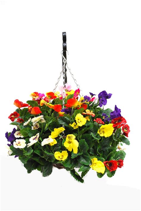 (discount available) to buy this products click link number :5 cewor 9pcs artificial flowers outdoor uv resistant shrubs plants for hanging planter home. Artificial Silk Pansy Ball Hanging Basket :: Just Artificial