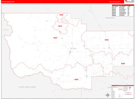 Teton County Mt Zip Code Wall Map Red Line Style By Marketmaps Mapsales
