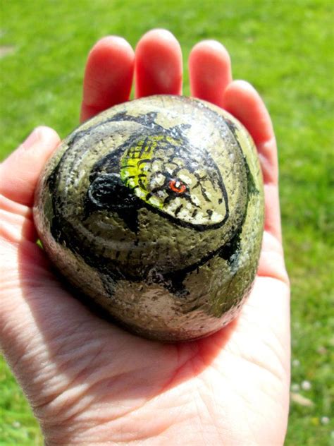 Grass Snake Original Hand Painted Rock Cobble Stone Snake