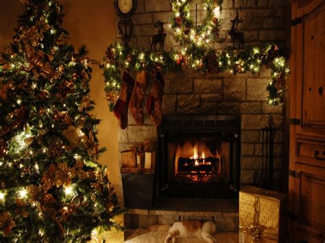 Christmas Fireplace Fire Holiday Festive Decorations H Wallpaper